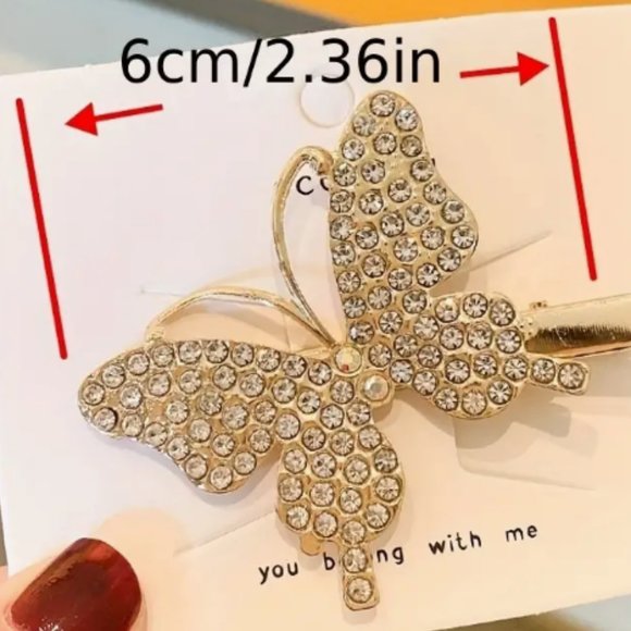 RHINESTONE BUTTERFLY & TEDDY HAIR CLIPS in Gold (set of 2) - Picture 2 of 3